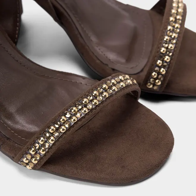 Sandália Via Marte Salto Alto Camurça & Strass Marrom