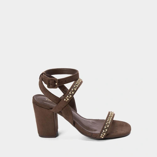 Sandália Via Marte Salto Alto Camurça & Strass Marrom