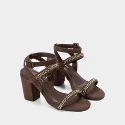 Sandália Via Marte Salto Alto Camurça & Strass Marrom