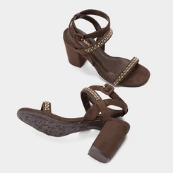 Sandália Via Marte Salto Alto Camurça & Strass Marrom