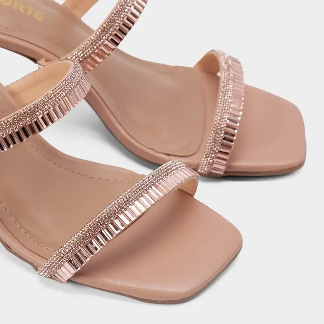 Tamanco Feminino Via Marte Salto Flare Tiras Pedraria Rose Gold