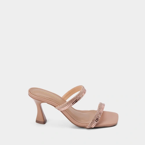 Tamanco Via Marte Salto Médio Tiras Pedraria Rose Gold