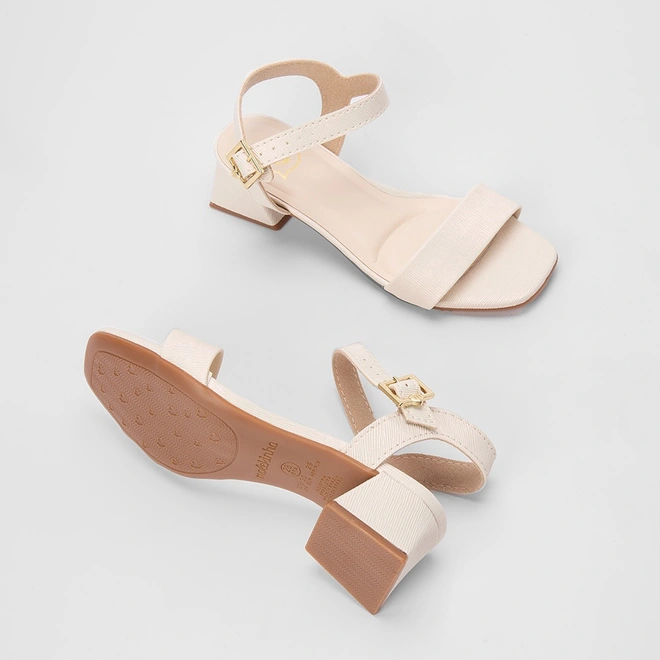 Sandália Infantil Molekinha Salto Geométrico Fivela Off White