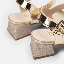Sandália Infantil Molekinha Salto Geométrico Fivela Glitter Metalizado Ouro