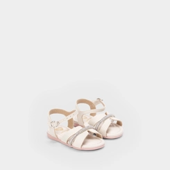 Sandália Bebê Molekinha Tira Vazada & Pedraria Off White