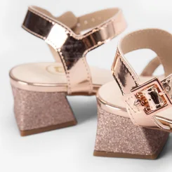 Sandália Infantil Molekinha Salto Geométrico Pedraria Rose Gold