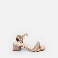 Sandália Infantil Molekinha Salto Geométrico Pedraria Rose Gold