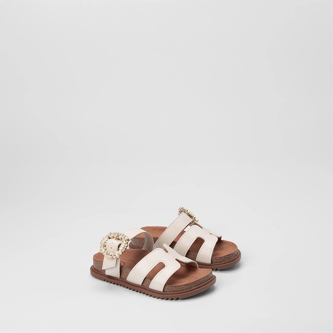 Papete Infantil Molekinha Tira Vazada Enfeite Fivela & Pedraria Off White