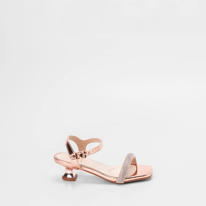 Sandália Infantil Molekinha Salto Geométrico Strass Ouro Rose