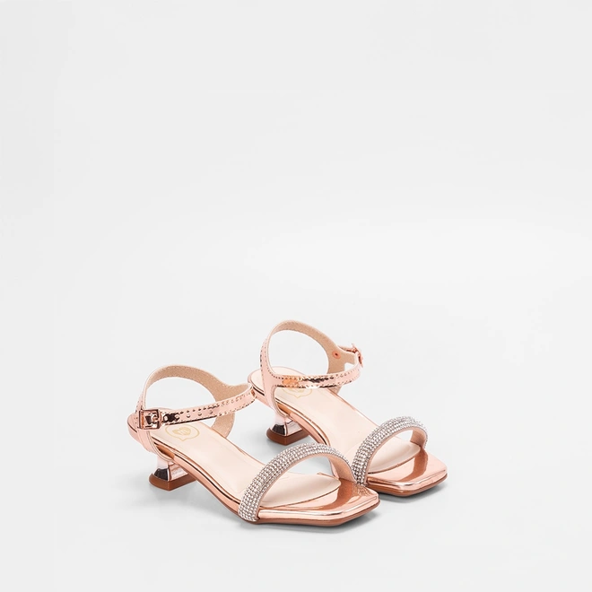 Sandália Infantil Molekinha Salto Geométrico Strass Ouro Rose