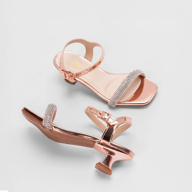 Sandália Infantil Molekinha Salto Geométrico Strass Ouro Rose