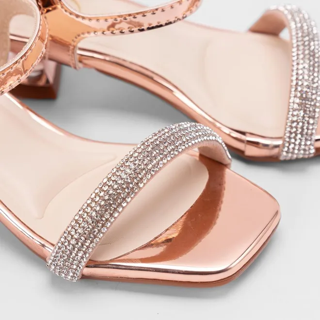 Sandália Infantil Molekinha Salto Geométrico Strass Ouro Rose