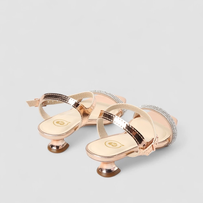 Sandália Infantil Molekinha Salto Geométrico Strass Ouro Rose