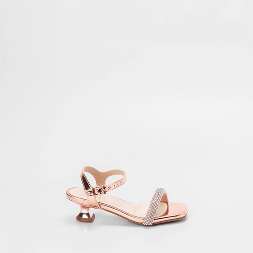 Sandália Infantil Molekinha Salto Geométrico Strass Ouro Rose