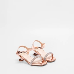 Sandália Infantil Molekinha Salto Geométrico Strass Ouro Rose