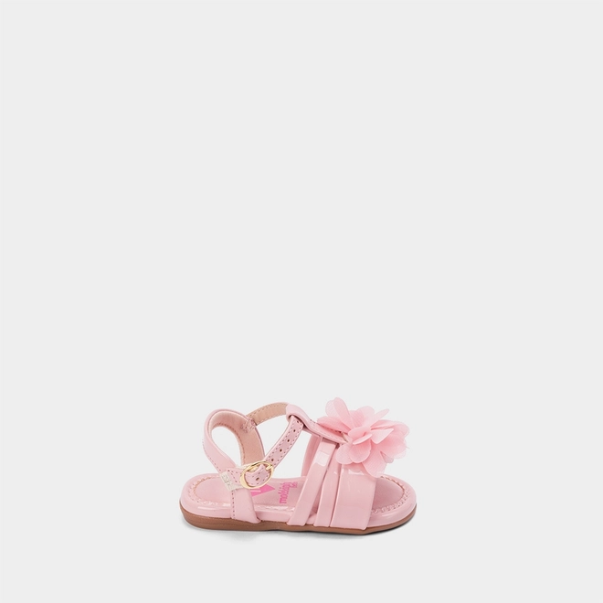 Sandália Bebê Molekinha Tiras Enfeite Flor Rosa
