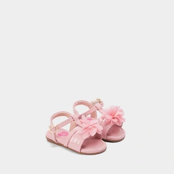 Sandália Bebê Molekinha Tiras Enfeite Flor Rosa