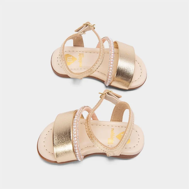Sandalia Bebê Molekinha Tira Pérola & Strass Dourado