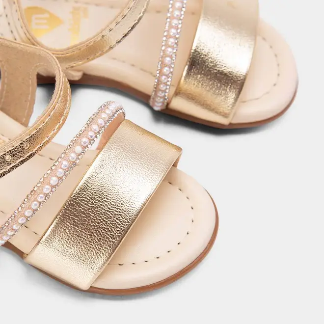 Sandalia Bebê Molekinha Tira Pérola & Strass Dourado