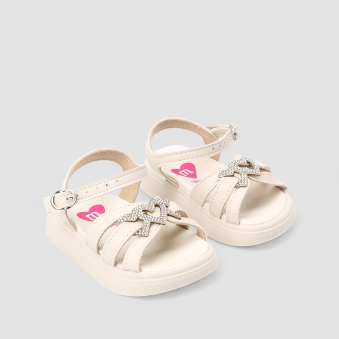 Sandália Infantil Molekinha Strass Coração Off White
