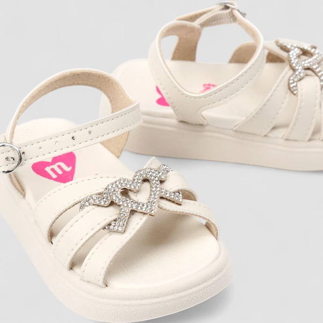 Sandália Infantil Molekinha Strass Coração Off White