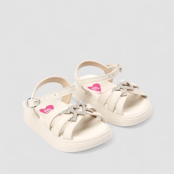 Sandália Infantil Molekinha Strass Coração Off White