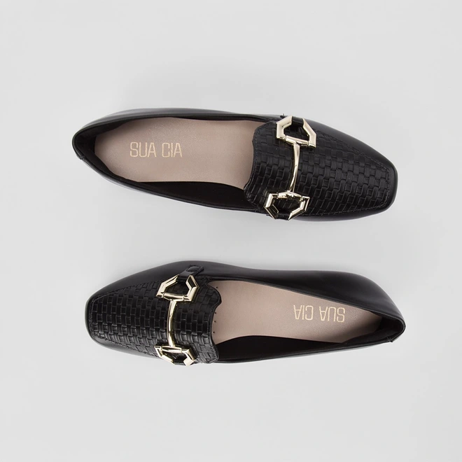 Mocassim Sua Cia Detalhe Bridão & Tressê Preto