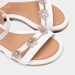 Sandália Infantil Molekinha Detalhe Flores & Strass Branco