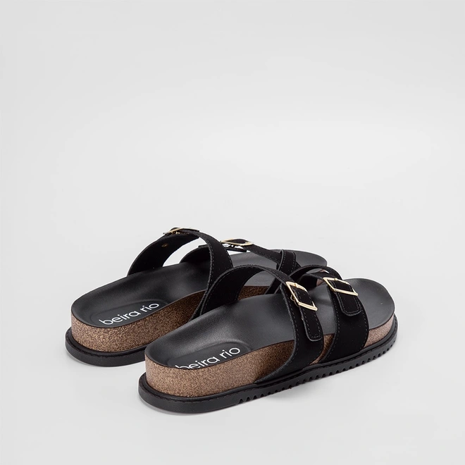 Papete Feminina Beira Rio Tira Slim Fivela Preto