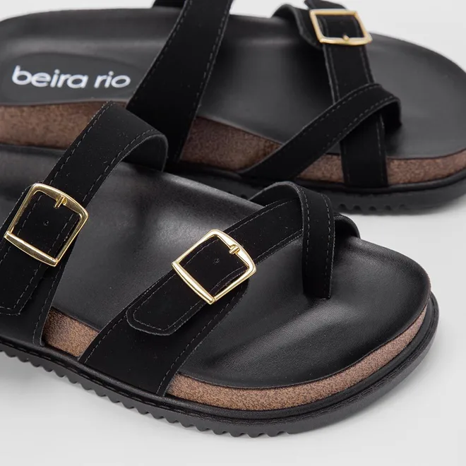 Papete Feminina Beira Rio Tira Slim Fivela Preto