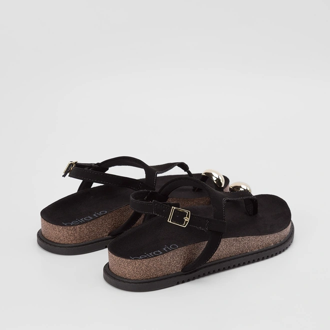 Sandália Feminina Beira Rio Nobuck Detalhe Bold Preto