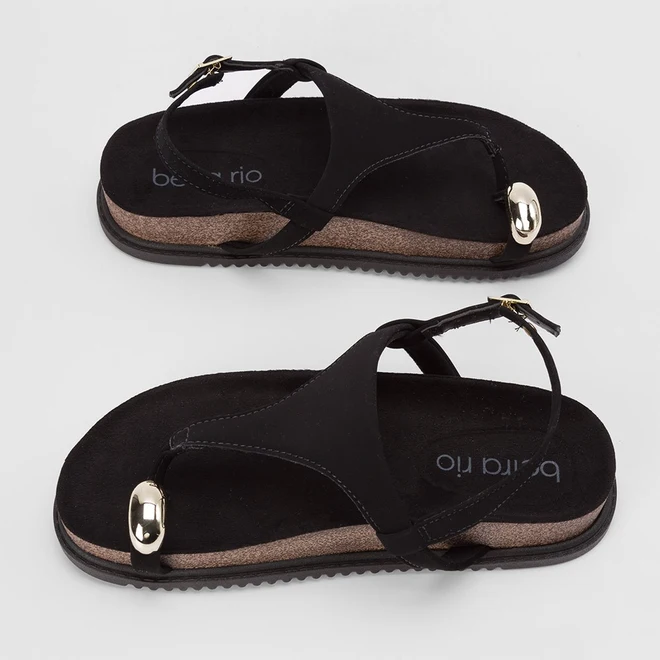 Sandália Feminina Beira Rio Nobuck Detalhe Bold Preto