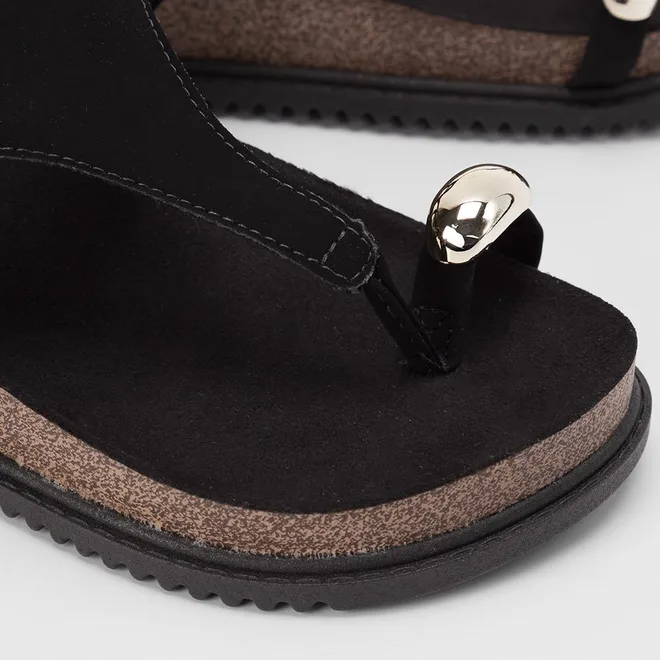 Sandália Feminina Beira Rio Nobuck Detalhe Bold Preto