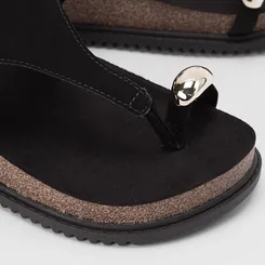 Sandália Feminina Beira Rio Nobuck Detalhe Bold Preto
