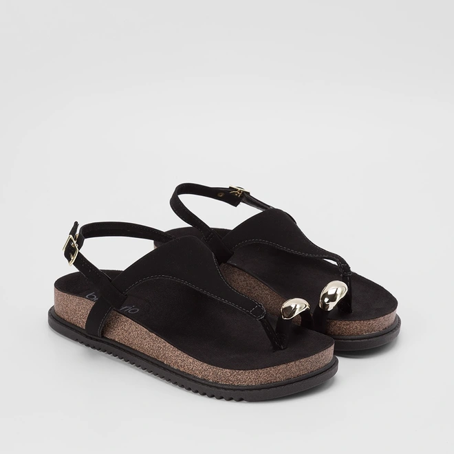 Sandália Feminina Beira Rio Nobuck Detalhe Bold Preto