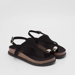 Sandália Feminina Beira Rio Nobuck Detalhe Bold Preto