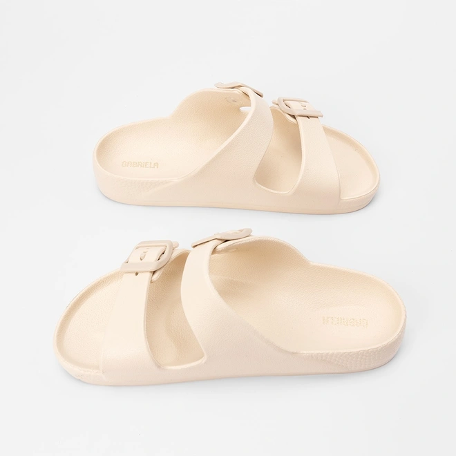 Slide Feminino Gabriela Tiras Dupla Fivela Off White