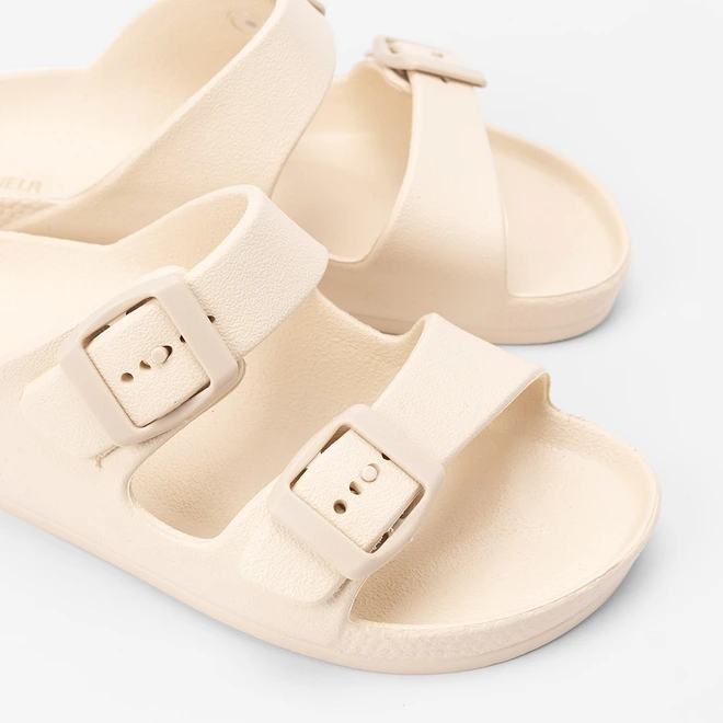 Slide Feminino Gabriela Tiras Dupla Fivela Off White