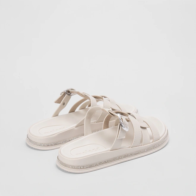 Papete Moleca Tira & Fivela Estilizadas Strass Off White