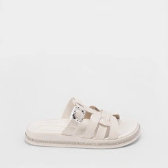 Papete Moleca Tira & Fivela Estilizadas Strass Off White