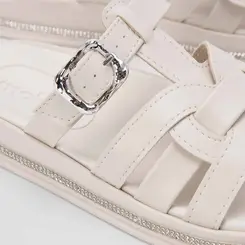 Papete Moleca Tira & Fivela Estilizadas Strass Off White