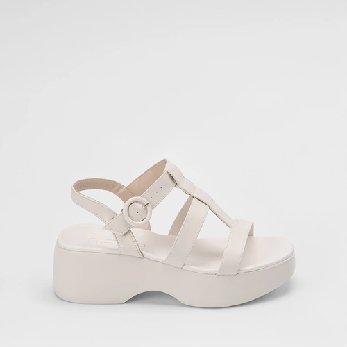 Sandália Moleca Salto Médio Anabela Fivela Redonda Off White