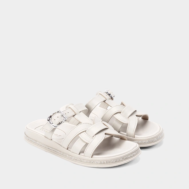Papete Moleca Tira & Fivela Estilizadas Strass Cinza