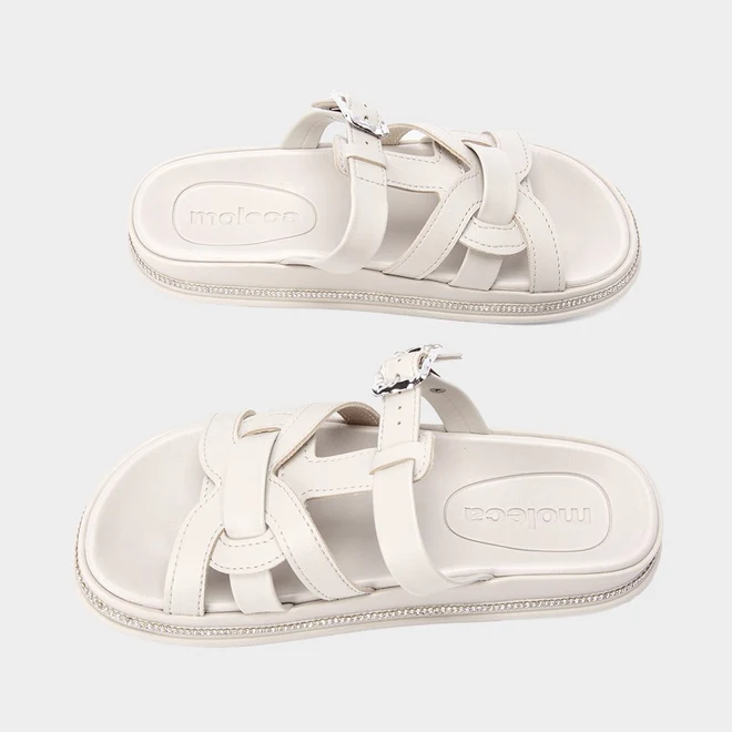 Papete Moleca Tira & Fivela Estilizadas Strass Cinza
