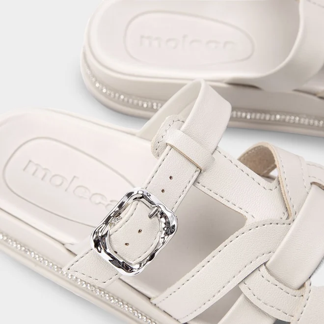 Papete Moleca Tira & Fivela Estilizadas Strass Cinza