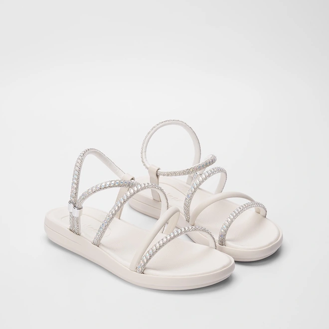 Sandália Papete Moleca Tiras Pedraria Regulável Off White