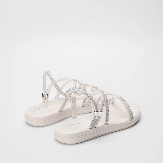 Sandália Papete Moleca Tiras Pedraria Regulável Off White