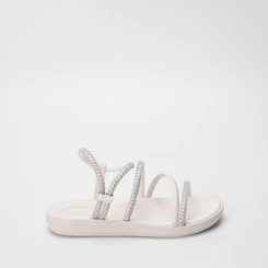 Sandália Papete Moleca Tiras Pedraria Regulável Off White