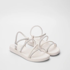 Sandália Papete Moleca Tiras Pedraria Regulável Off White