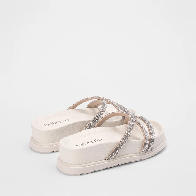 Tamanco Beira Rio Plataforma Tiras Strass Off White